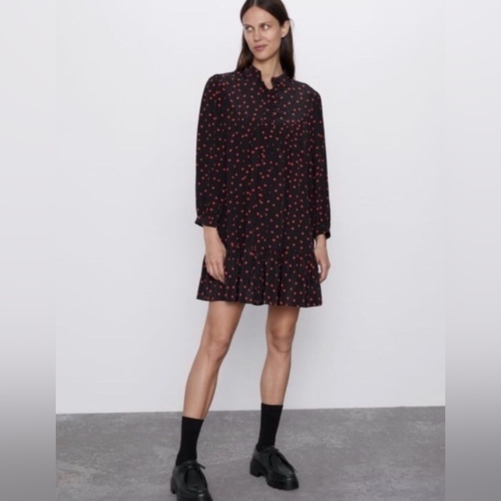 Zara Navy Red Polka Dot Dress sz XS